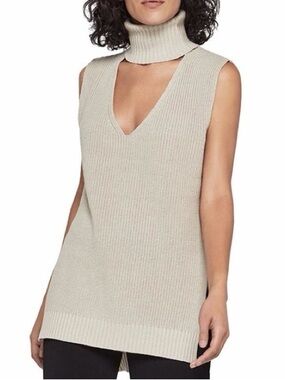 BCBGeneration Sleeveless V-Neck Turtleneck Knit Vest in Cream